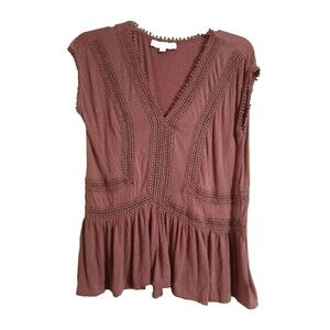 Loft Shirt Womens Small  V-Neck Babydoll Top Pink Sleeveless Solid Blouse Sheer